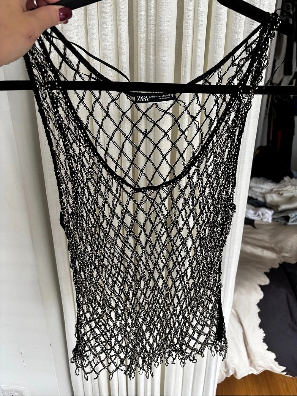 Zara Black & Silver Mesh Tank Top Size Medium